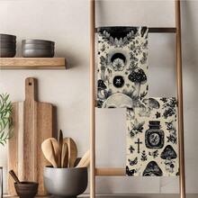 MEMNUN 2pcs Gothic Style Skull, Black Cat, Mushroom, Leaf Magic Potion Printed Kitchen Towels, Dish Towels, Hand Towels, Dish Cloths, 15.75*23.62in (40*60cm) Super Soft Absorbent Microfiber Modern Cleaning Cloths, Kitchen Accessories, Machine Washable, Suitable For Restaurant, Kitchen, Halloween Decor And Gifts, All Seasons - Multicolor - View 8