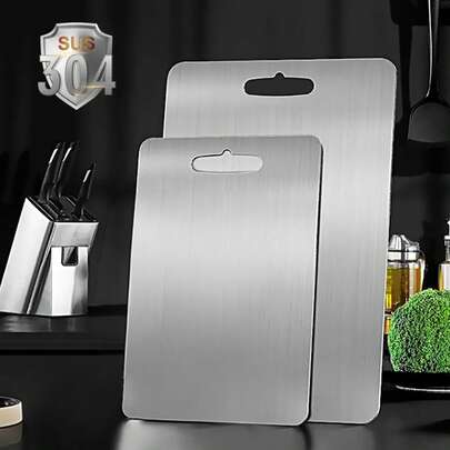 2025 Advanced Cutting Board - Double-Sided Design, Made Of Stainless Steel, Suitable For Kitchens And Restaurants, High Cost-Performance Ratio, Perfect For Small Kitchens, RVs, And Small Families, Easy To Use,  Durable, Suitable For Cutting Vegetables, Fruits, Chicken, And Beef, Easy To Clean Kitchen Prep Mat, Meal Prep, Cutting Board, Multifunctional Kitchen Tool, Modern Kitchen Supplies, Easy To Clean Surface,  Heavy-Duty Fruit And Vegetable Cutting Board, Stainless Steel Cutting Board Suitable For Kitchen And Dining Table, Smooth Edges For Meat Cutting Board, Stainless Steel, Easy-To-Clean Kitchen Tool.