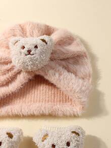1pc Cute Bear Plush Baby Hat + 1 Pair Cute Anti-Slip Bear Leg Warmers Set, Suitable For Everyday Use - Multicolor - View 9