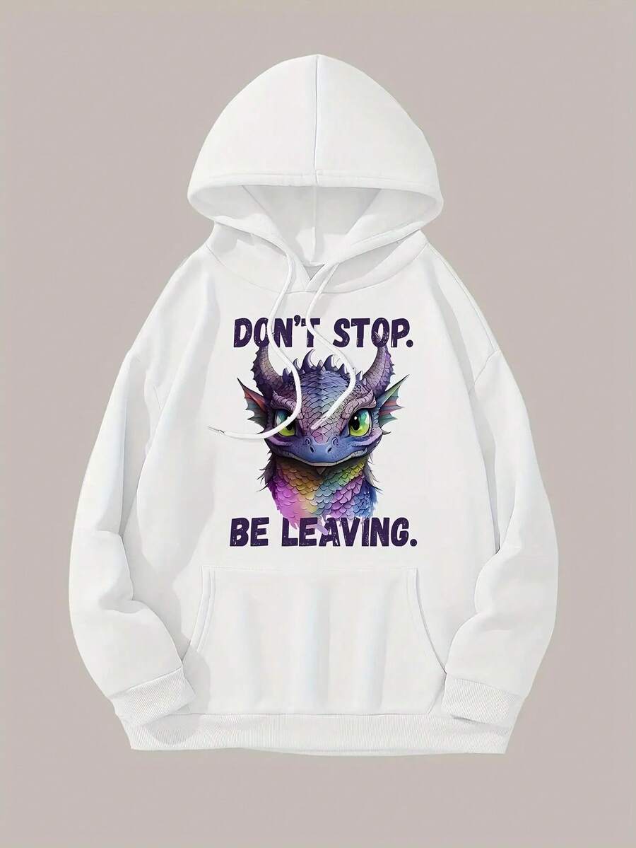 Long Sleeve Tops Women Cartoon Letter Slogan Pattern Printed Hoodie, Girl's Personalized Embossed Hoodie, Casual Large Pullover, Fashionable Four Seasons Hoodie, Soft Slightly Stretch Polyester Pullover Long Sleeve Design - Perfect Autumn Winter Women's Plus Size Clothing Loose And Comfortable Tops Shirts - 白色 - 查看 1