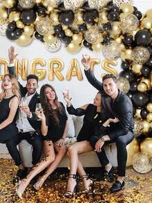 114 Piezas Globos para Fiestas de Cumpleaños, Reuniones, Clubs, Fiestas de Revelación del Sexo del Bebé, Navidad, Halloween - oro negro - Ver 6