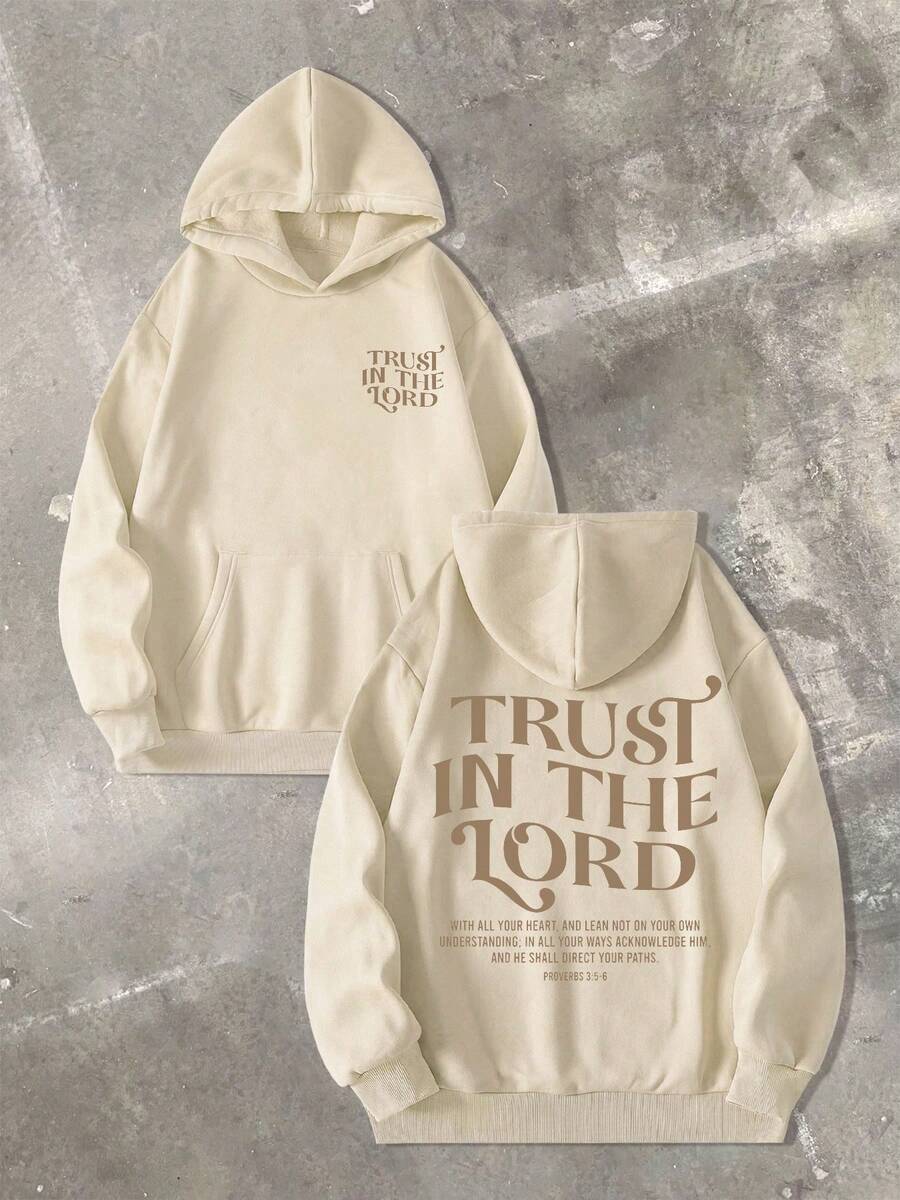 Threadbear - Double Sided Printed (250g Polyester Fiber) "TRUST IN THE LORD" Letter Pattern Christian Hoodie, Bible Proverbs 3:5-6 Scripture, Fashionable Men's Hooded Sweatshirt, Autumn And Winter Thick Velvet Long Sleeved Hooded Sweatshirt, Y2K, Suitable For Casual Daily Wear In Autumn And Winter, Suitable For Both Men And Women