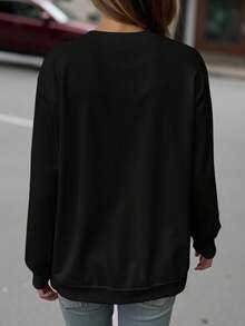 秋冬季女士休闲圣诞服装：女士圣诞老人图案运动服 - 黑色 - 查看 2