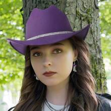 Cowboy Hat Cowgirl Boots Earrings Set Western Earring Felt Fedora Jazz Hat Rodeo Outfit Women Size - Màu tím - Xem 2