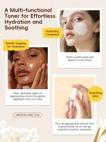 LAIKOU 4 Pcs Moisturizing LAIKOU Rice Milky Toner 100ml, Minimize Pores Hydrating Toner Mild Skin Toner Anti-Wrinkle For Women All Skin Types SPA Gift For Mom Facial Care