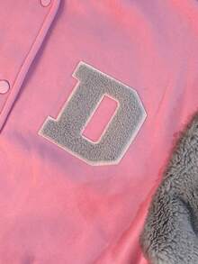 LovelyWholesale Giacca invernale da donna casual, con colletto da baseball, in stile teddy patchwork, a maniche lunghe, con bottoni a forma di lettera e righe