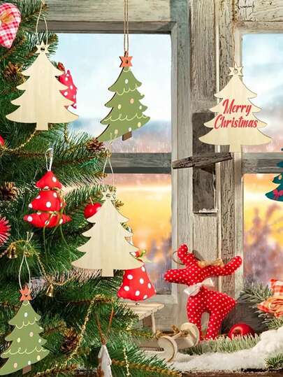 10/50pcs Unfinished Wooden Christmas Decorations, DIY Craft Hanging Ornaments, Best Gift For Birthday, Home Decor, Christmas Tree Decorations, Christmas Ornaments