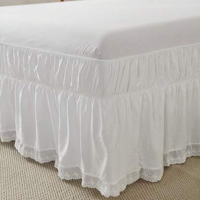 1pc French Romantic Butterfly Lace Bed Skirt, Soft Washable Stretchy Polyester Fiber, Fits Various Bed Sizes, New Arrival