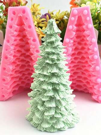 1pc Large & Small Christmas Tree Silicone Candle Mold, Creative Christmas Tree Shaped Candle Silicone Mold For Holiday Decor, DIY Candle Making, Home Fragrance, Detailed And Dimensional, Beginner-Friendly Christmas Tree Candle Silicone Mold