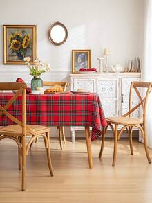 1pc Red Plaid Square Tablecloth, Farmhouse Style Dining Table Cover, Polyester Material, Suitable For Kitchen, Dining Room And Christmas Decoration