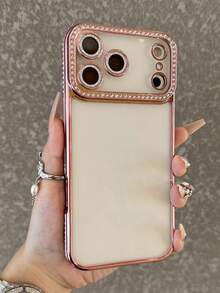 奢华闪亮亮片水钻镀层基础款手机壳,透明设计,兼容 17 Pro Max、17 Pro、16、15、14、13、12 Pro Max、14、15、16 Plus、11、17、13,闪亮亮片镜头保护套,春季派对礼物 - 粉色 - 查看 6