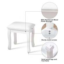 Square Vanity Stool, Highly Elastic Cotton Makeup Stool, Modern Upholstered Piano Stool For Vanity, Bathroom, Living Room, Ottoman, White Curved Leg - 1 - View 2