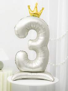 1pc Ivory 42 Inch Pedestal Crown Digital 0-9 Foil Number Balloon For Anniversary Birthday Party Holiday Celebration, Wedding Decoration - Milky White - View 10