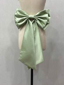 1 件白色缎带双层蝴蝶结配 55 厘米长黑色丝带腰饰情人节