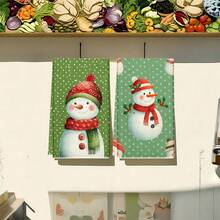 1 Set/2 Stücke/100 Stücke Geschirrtücher und Spültücher mit Schneemann Motiv, geeignet für Inneneinrichtung in Restaurants, Küchen, Bädern, Partydekoration, Feiertags-Geschenke und können als Weihnachtsgeschenke gegeben werden
