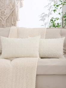 Linen Jacquard Throw Pillow Cover, Solid Color For Living Room And Bedroom Decor - Beige - View 8