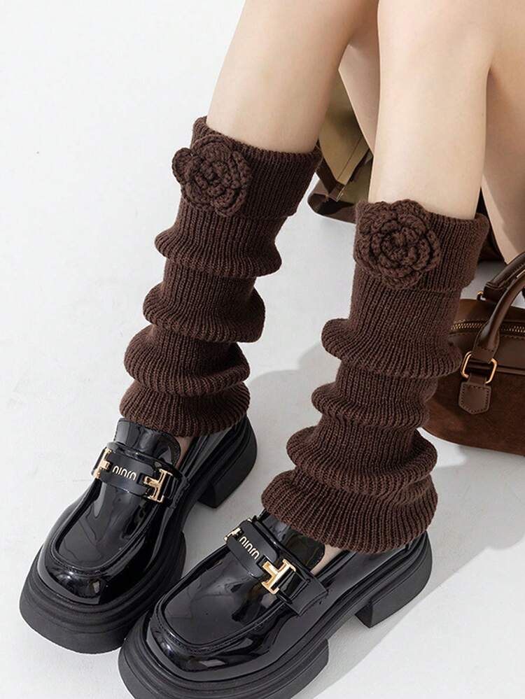 1 Pair Thick Warm Leg Warmers, Rose Turnover Calf Vintage Leg Sleeves, Leg Warmer, Fashionable Shoe Matching, Suitable For Daily, Party, Performance Matching And Gifts, Autumn/Winter, Cozy - Multicolor - View 7