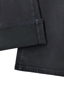 复古蓝色休闲阔腿牛仔裤，女士新款春夏宽松显瘦直筒裤，黑色 - 黑色 - 查看 9