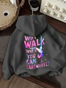 Sudadera con capucha con estampado gráfico y forro térmico para niña preadolescente, cálida y cómoda para otoño/invierno