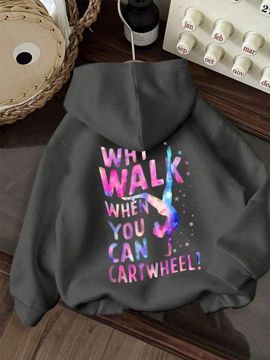 Sudadera con capucha con estampado gráfico y forro térmico para niña preadolescente, cálida y cómoda para otoño/invierno