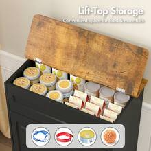 Advwin Dog Feeding Station With Storage Cabinet, Hidden Elevated Bowls For Medium & Large Dogs, Dog Food Cabinet Organizer With Slow Feeder, Stainless Steel Dog Bowls & Hooks For Pet Supplies - 黑色 - 查看 4