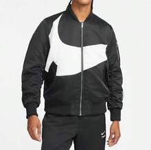 Nike Men's Comfortable Stand-Up Collar Double-Sided Wear Bomber Jacket Baseball Jacket Cotton Coat - Black and White - View 4