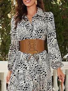 1 chiếc đai nịt bụng co giãn phong cách cổ điển dành cho nữ, thích hợp cho tiệc Halloween hoặc mặc hàng ngày - màu nâu vàng - Xem 5