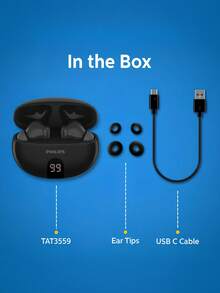 PHILIPS TAT3559 无线耳机，具备自适应降噪、蓝牙 5.4、20 小时续航、IPX4 级防水防汗、AI 麦克风、快速充电功能，适用于运动、健身、跑步、锻炼、办公等多种场合，轻巧舒适。 - 白色 - 查看 9