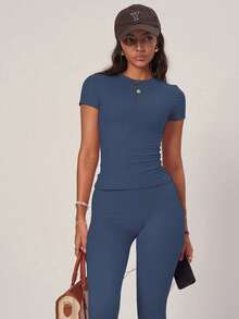 PinkTip "Pastel Pink Basic Crop Top & Shorts Set Breathable CottonLinen Blend & HighWaist Loose Fit Summer Casual & Gym Essentials"