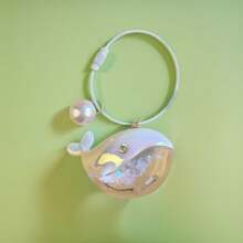 1pc Cute Zinc Alloy Dolphin & Pearl Whale Keychain, Fashion Ornament, Gift For Couple & Aquarium, Suitable For All Seasons