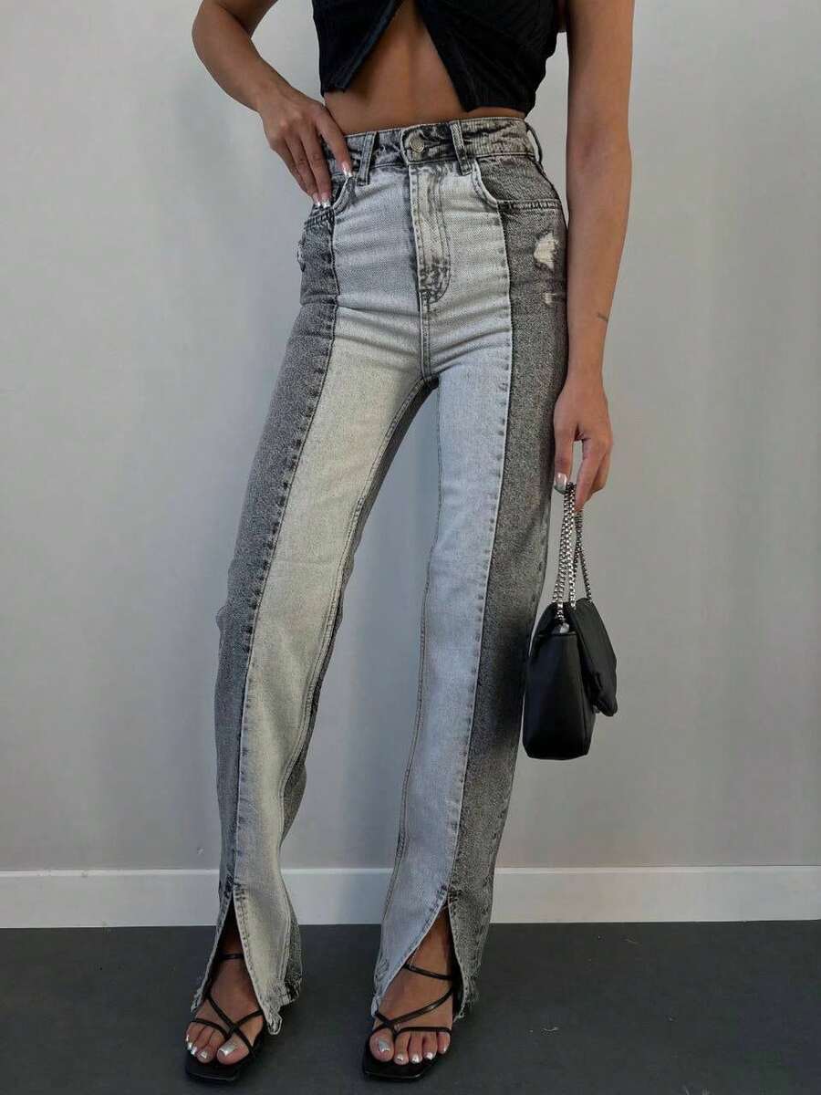 SQUALO Jeans de mujer con efecto lavado en azul, desgarrados y con efecto desgastado, estilo urbano