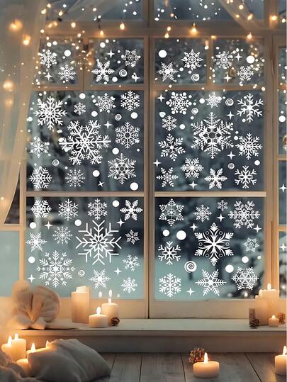 115 pezzi/4 fogli Adesivi natalizi per finestre a forma di fiocchi di neve bianchi, Adesivi per finestre a forma di fiocchi di neve, Adesivi per finestre natalizie, Adesivi per finestre invernali, Adatti per decorazioni natalizie, decorazioni per uffici, forniture per feste di Capodanno e Frozen, decorazioni natalizie per la casa. (1 foglio spedito casualmente)