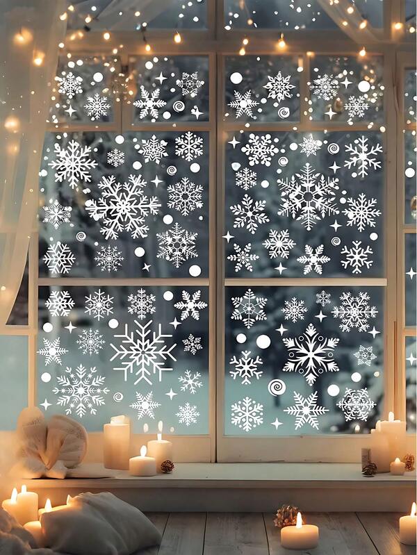 115Pcs/4sheets Christmas White Snowflakes Window Clings Decal Stickers Ornaments,Snowflake Window Stickers, Christmas Window Stickers, Winter Window Stickers, Suitable For Christmas Decoration, Holiday Office Decoration,Winter Frozen New Year Party Supplies Wonderland Decorations,Christmas Decorations Home,Christmas>Decoration(1 Sheet Shipped Randomly)