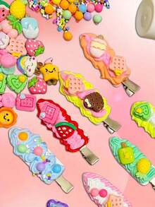 DIY黑白发夹，随机颜色仿奶油色带花尖，随机树脂饰品，送朋友的礼物，可爱发饰 - 彩色 - 查看 7