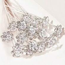 Elegant Rose Flower Hair Clip, Luxury Rose Rhinestone Hair Fork For Wedding Bride, Updo Hairstyle - Silver, Bun Extension, Hair Styling Pins, Looks Of Party