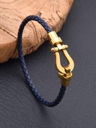 1 pieza Pulsera de cordón estilo europeo y americano, con broche de herradura de acero inoxidable, pulsera de lujo con forma de U para hombres