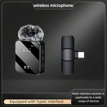 无线领夹式麦克风：具有智能降噪和 360° 拾音功能，黑色，带防风罩，一键连接，便携式领夹式麦克风，兼容 Android 智能手机/平板电脑、流媒体、视频博客、视频会议 - 黑色 - 查看 9