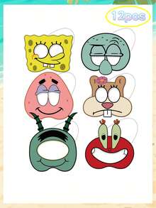 SPONGEBOB 6/12/24 قطعة نظارات ونصف أقنعة وجه مزينة بشخصيات كرتون سبونج بوب وأصدقائه مثل باتريك ستار وسكويدوارد وسندي تشيكس وسيد يوجين كرابس، أدوات تصوير وديكور لحفلات عيد الميلاد والمناسبات العائلية