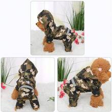 1 件迷彩可调节宠物狗雨衣狗狗雨衣涤纶小狗防水连帽雨衣带条纹反光，4 条腿设计带牵引绳孔，适合小型中型大型犬 - 彩色 - 查看 5