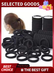 50pcs/30pcs/10pcs Girls Headbands, Black Solid Color Elastic Hairbands,Hair Band, Suitable For Daily Use, Simple And Durable, Thick Ponytail Headbands, Simple And Elegant Style, High Elasticity And Seamless Design, Suitable For Daily Life, Bathtub Hair, Broken Hair, Christmas Gifts, New Year Gifts, Elastic Ponytails. - Multicolor - View 6