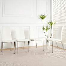 Set Of 4 Dining Chairs, Modern Kitchen Chairs With PU Leather Soft Padding And Silver-Plated Metal Legs, For Dining Rooms And Kitchens, White And Silver. - 白色+銀色 - 查看 2
