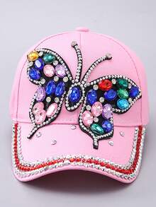 Nueva gorra de béisbol de mezclilla con mariposa de rhinestone, sombrero casual versátil para exteriores, protección UV