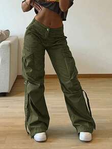 Women's Casual Loose Solid Color Cargo Pants - Army Green - View 5