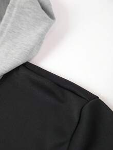 Men's Spring/Autumn Letter Print Contrast Color Hoodie And Drawstring Waist Pants Set, Fashion Sportswear Casual Outfit For Commuting, Work, Fishing, Camping, Gym