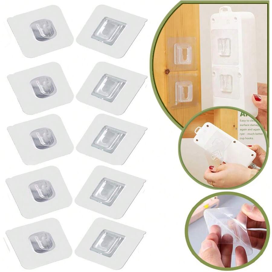 15 Pairs Double-Sided Adhesive Wall Hooks For Home Life Hangging Accessory - Clear - View 1