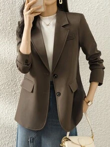 Stylish Khaki Blazer Jacket For Women, 2025 New Spring Autumn Casual Korean Fashion Suit Top
