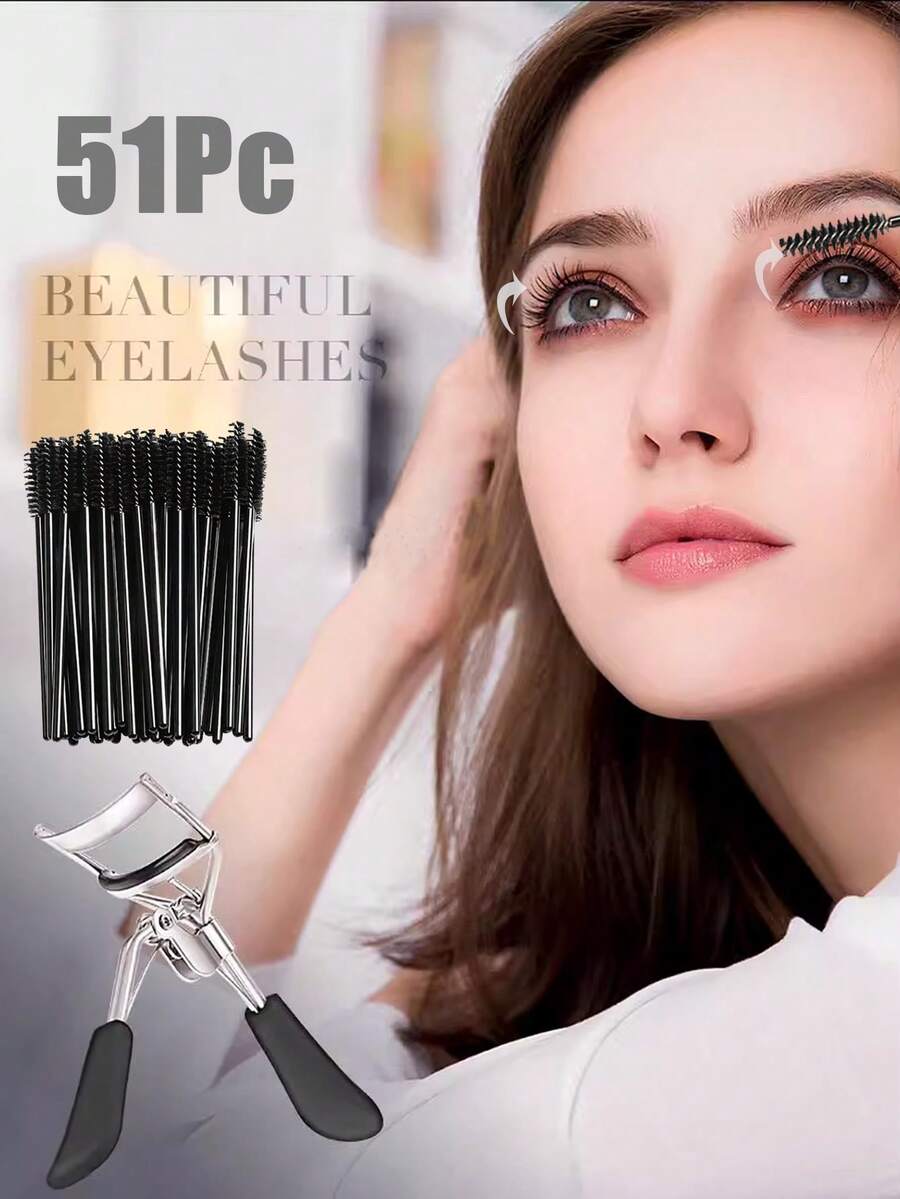 Set Arricciaciglia: 1 Arricciaciglia di Alta Qualità + 50 Pennelli per Mascara, Soluzione Monouso per le Esigenze delle ciglie, Niente Più Acquisti Ripetuti. Arricciaciglia Manuale Delicato, Arriccia Facilmente le ciglie. Adatto per Uso Domestico e Commerciale, Adatto Anche per la Distribuzione Commerciale, Trucco, Economico, Decorazione della Stanza, Vanità, Viaggio, Camera da Letto, Accessori per il Trucco, Arricciaciglia