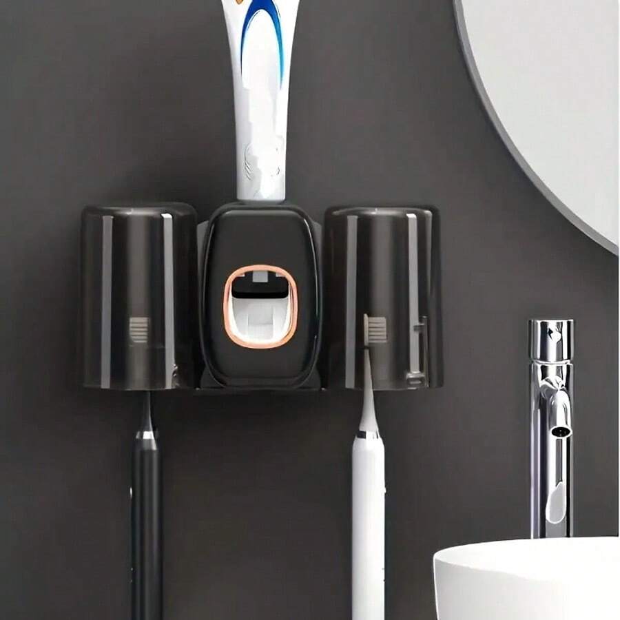 1pc Toothbrush Holder,Bathroom Organizer,Automatic Toothpaste Dispenser With Brush Holder Gargle Cup, Multifunction Toothbrush Holders For Bathrooms, Bathroom Tooth Brush Holder Set, Toothbrush Organizer With Cup, Wall Mounted Shower Room Decor Set Home Bathroom Decor Fall Decor Back To School - Nhiều màu - Xem 1