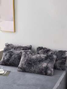 3 Stücke Grau Batik Kunstpelz Fleece Kuschelige Bettbezug Set (1*Bettbezug + 2*Kissenbezüge), geeignet für Schlafzimmer & Gästezimmer, maschinenwaschbar