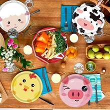 30 piezas Platos de papel desechables con tema de granja, platos de papel impresos con animales de granja de 7 pulgadas (granja, vaca, lechón, cordero, pollito, cachorro), adecuados para reuniones diarias, picnics de camping, celebraciones festivas, vajilla de fiesta, platos de fiesta, tema de granja, platos de postre